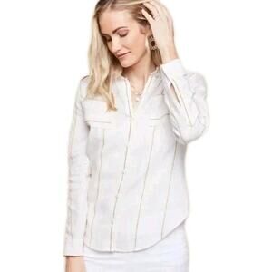 SPARTINA 449 Callie Linen Long Sleeve Button Up Shirt Blush Stripe Women's Small